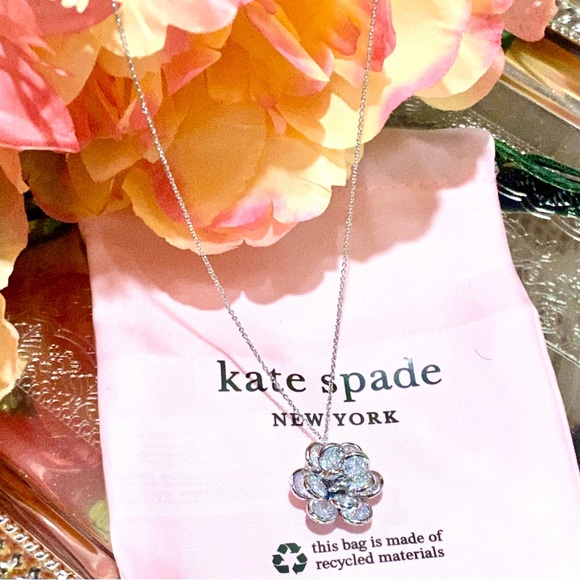 Kate Spade Rosette 3D Geometric Rhinestone Flower Cluster Pendant Necklace - Picture 14 of 16